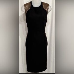 Calvin Klein Women Black Bodycon  W/ Gold Side Details Cocktail Dress Size 8 NWT